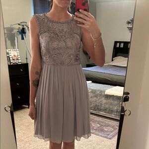 Sue Wong Gray Embroidered Dress